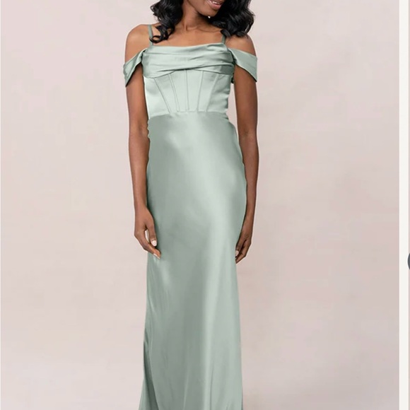 London Convertible Satin Dress - Revelry Sage Green - Picture 2 of 3